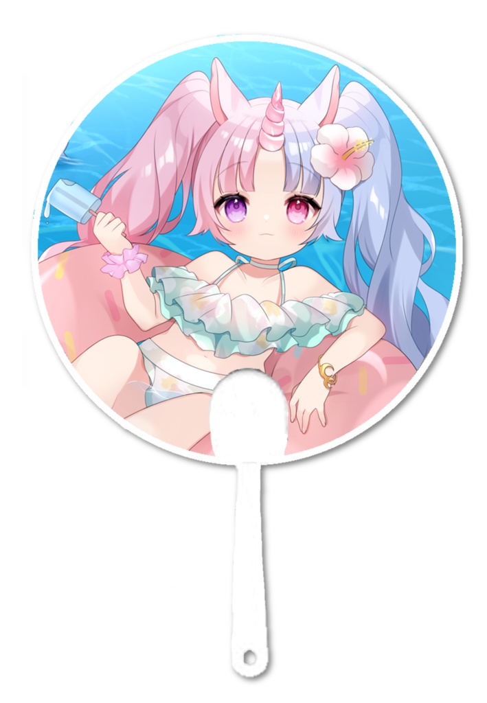 Summerグッズ🌺持ち手つき丸型うちわ