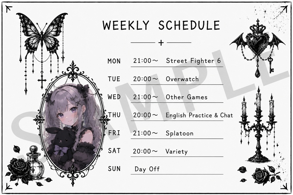 【配信素材】ゴシック&ダークファンタジー ウィークリースケジュール素材集【全7種/PNG】