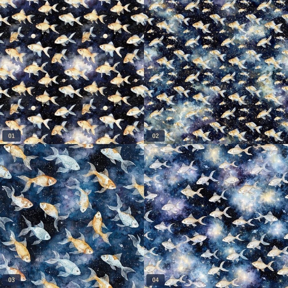 宇宙を泳ぐ金魚|幻想水彩デジタルペーパー10枚セット