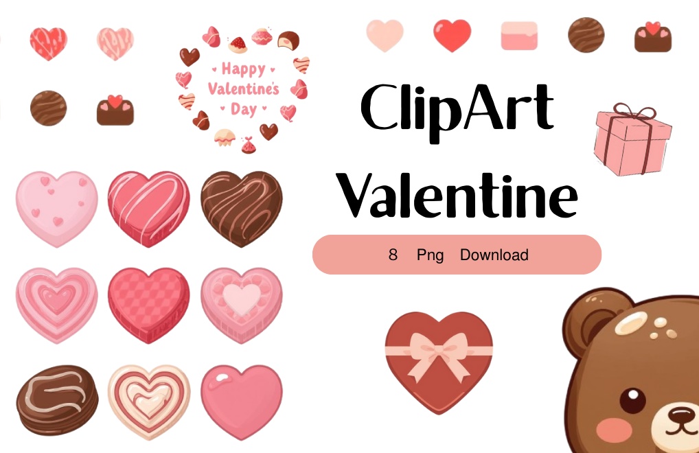 韓国トレンドを取り入れた、バレンタインクリップアート８点セット