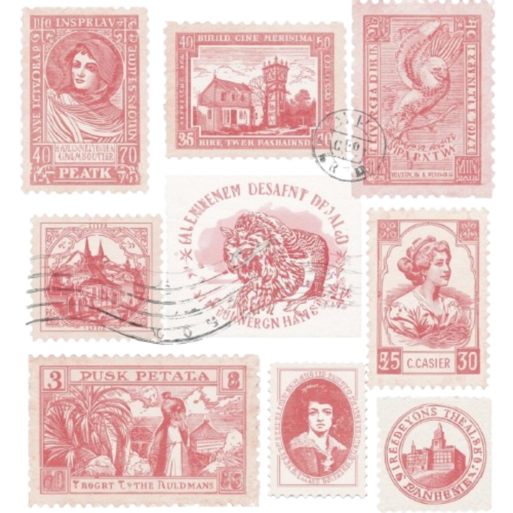 水彩画風 ピンク×アンティーク 旅行シリーズ クリップアート 9点・PNG背景透過