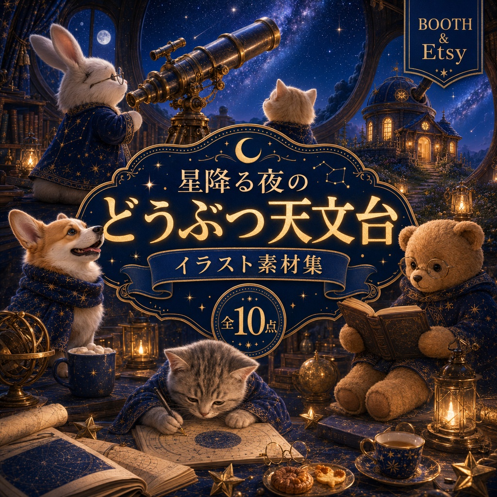 星降る夜のどうぶつ天文台 背景イラスト素材集