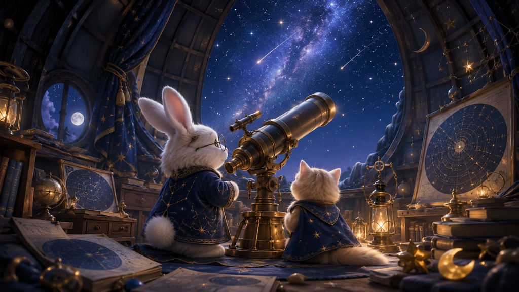 星降る夜のどうぶつ天文台 背景イラスト素材集
