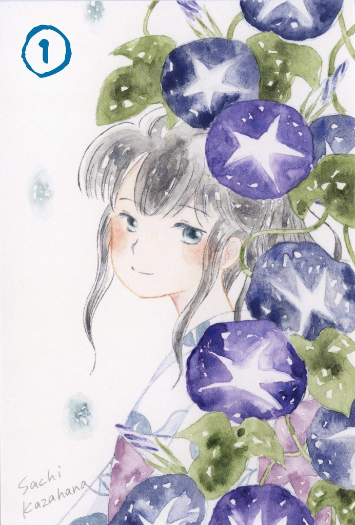 朝顔　(手彩色ポストカード)