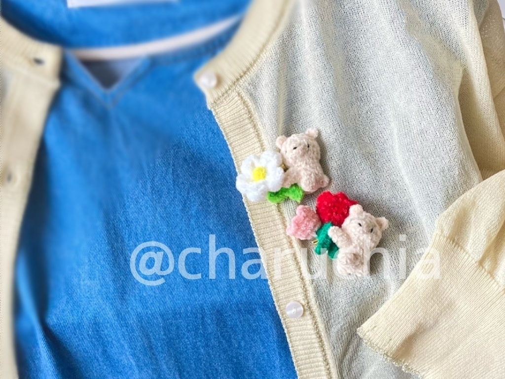 お花ぎゅっ!とくまさんブローチ💐