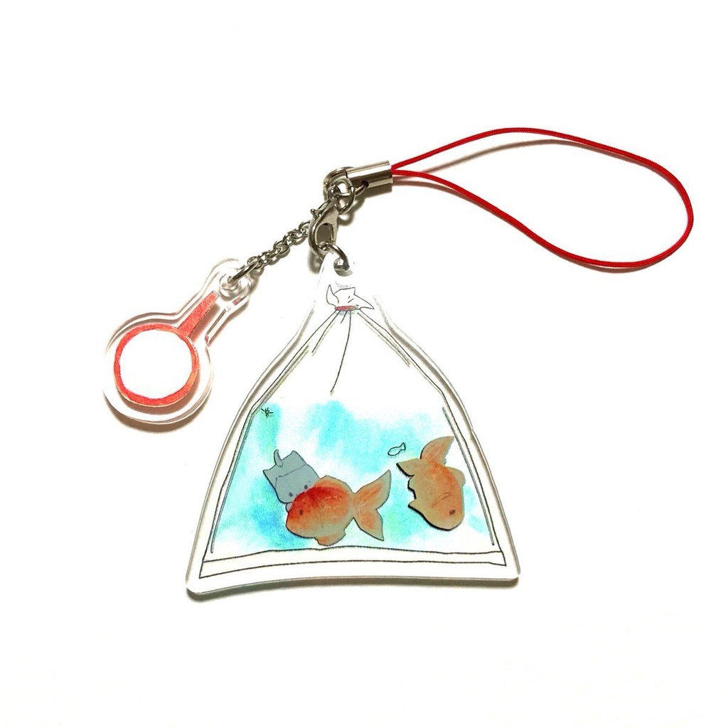 ねこざわくんの金魚すくいアクリルストラップ