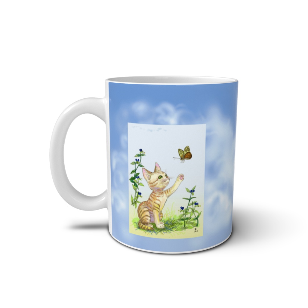蝶と子猫マグカップ
