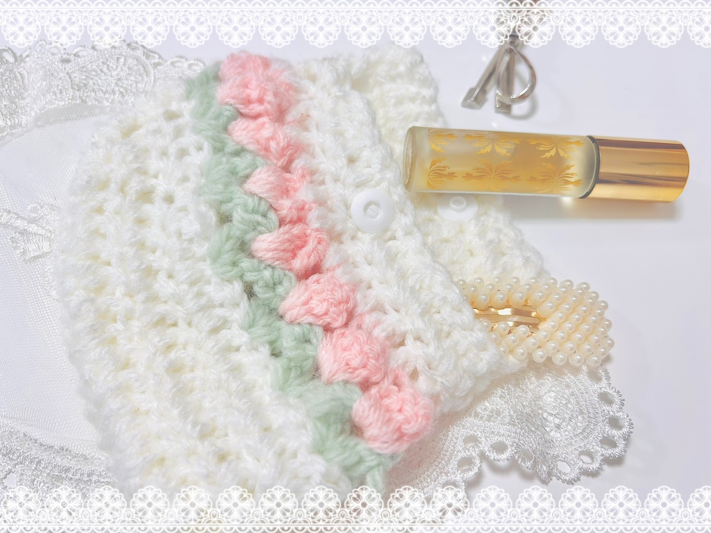 手編みチューリップミニポーチ