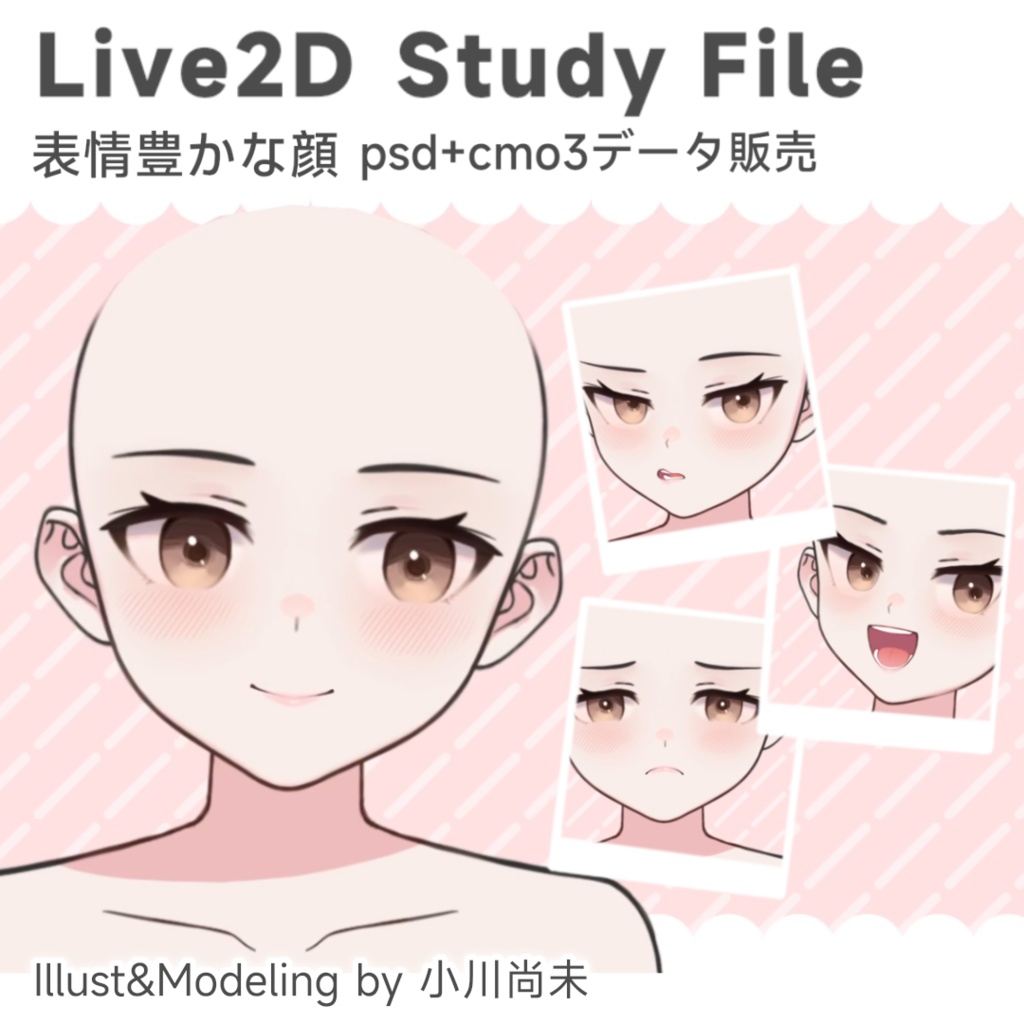 【学習用Live2Dデータ】表情豊かな顔(角度XYZあり)(psd+cmo3+moc3データ)