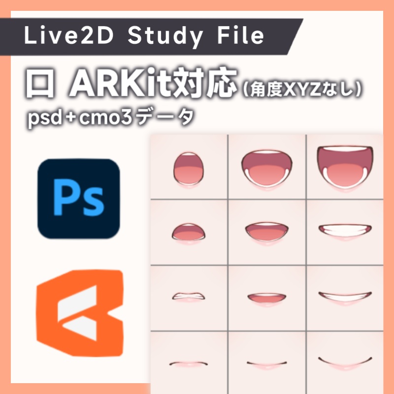 【学習用Live2Dデータ】口 ARKit対応（角度XYZなし）（psd+cmo3データ）
