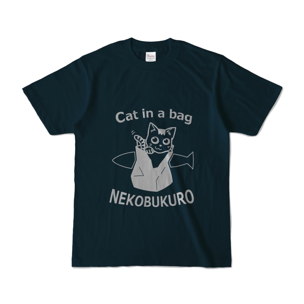 ネコ袋Tシャツ　ネイビー