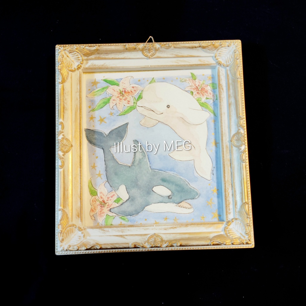 額装原画「シャチとベルーガ」