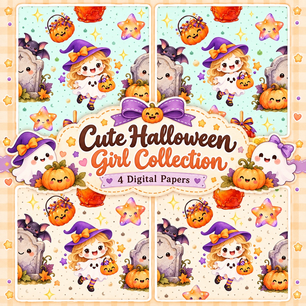 ハロウィン デジタルペーパー4枚セット｜印刷用・コラージュ素材