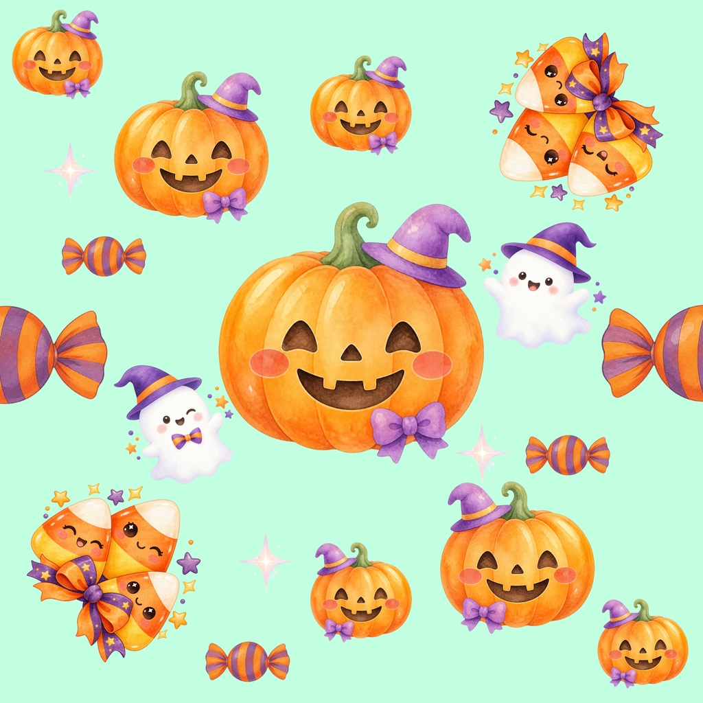 かぼちゃのハロウィン デジタルペーパー6枚セット|印刷用・コラージュ素材