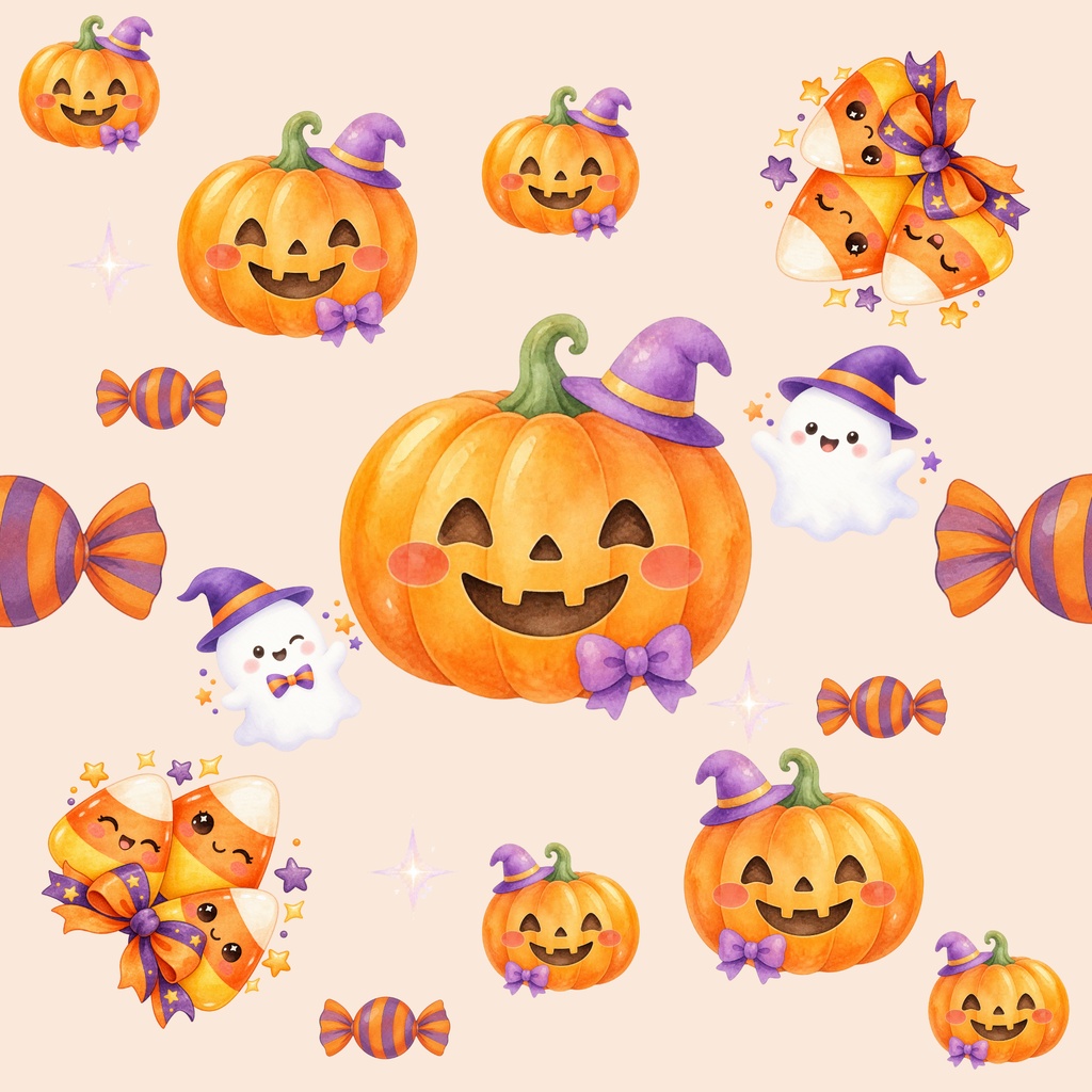 かぼちゃのハロウィン デジタルペーパー6枚セット|印刷用・コラージュ素材