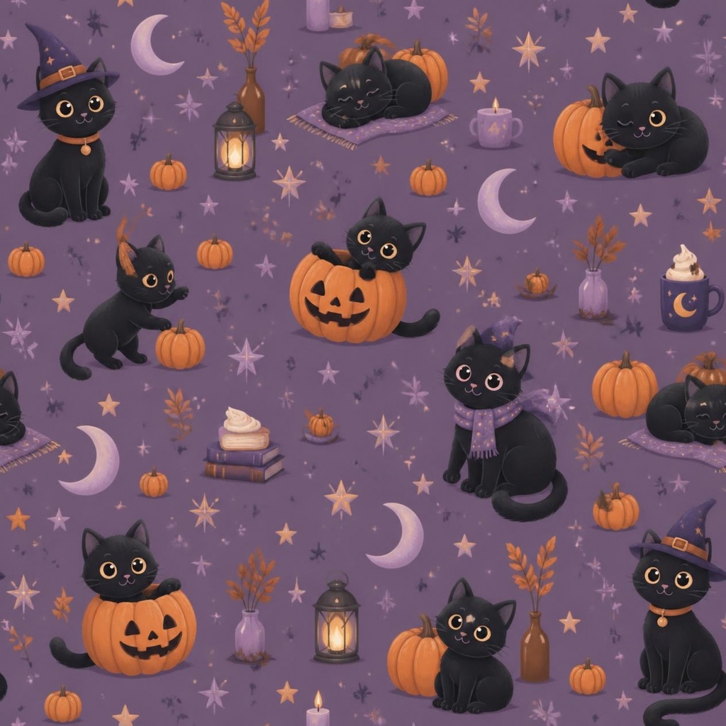 かわいい黒猫のハロウィン|デジタルペーパー3柄セット|背景素材・ラッピングペーパー