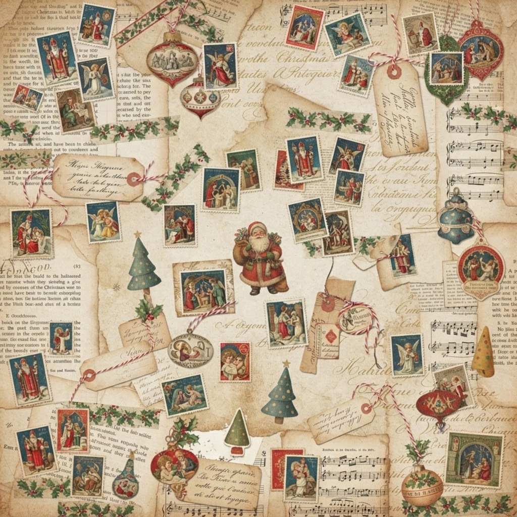 ヴィンテージクリスマス デジタルペーパー12枚セット|アンティーク調・3600×3600 JPG