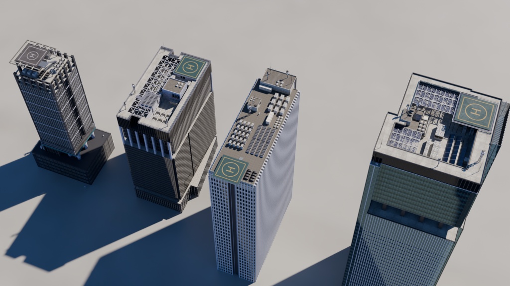 高層ビル4棟セット【blender用】