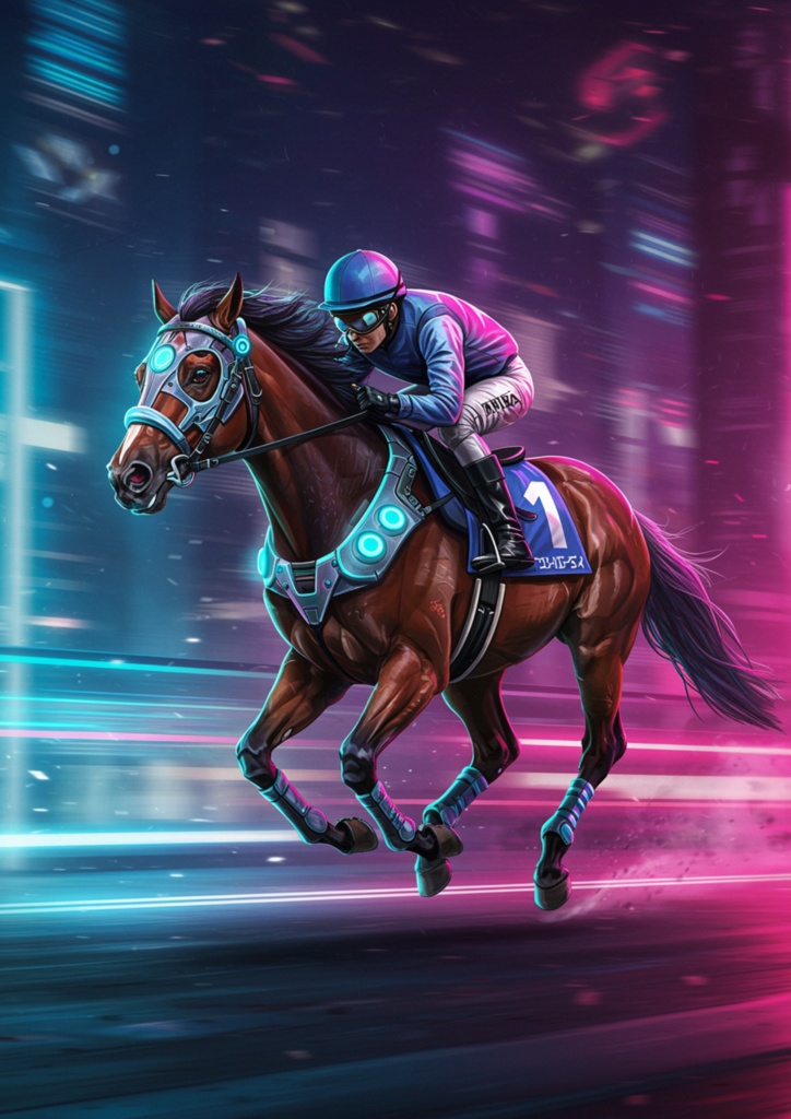 🏇 競走馬 × 8bit・サイバーパンク・レトロフューチャー(デジタルアート3枚セット)🎮🚀