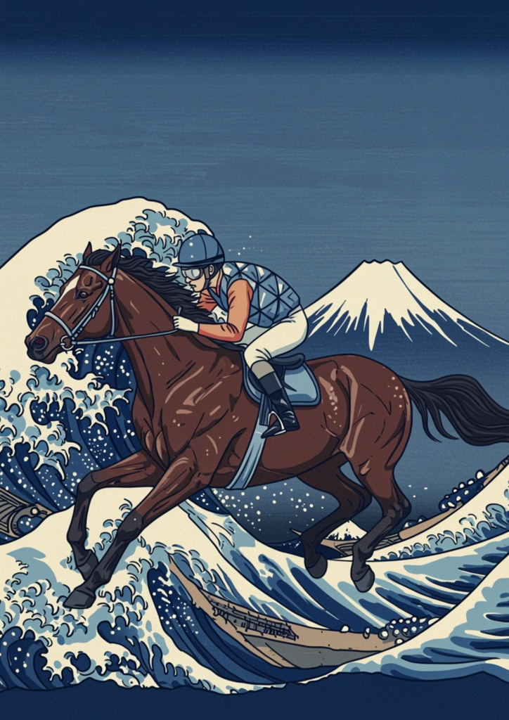 🏇 競走馬 × 浮世絵アート（葛飾北斎・歌川国芳・歌川広重）デジタルアート3枚セット 🇯🇵🌊⚡