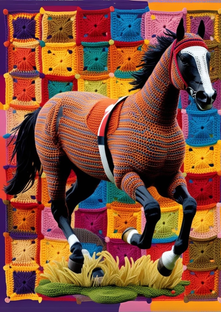 🎨 競走馬 × かぎ針編み風 🧶(手作りアートシリーズ)