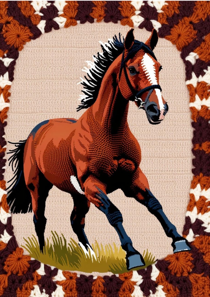🎨 競走馬 × かぎ針編み風 🧶(手作りアートシリーズ)