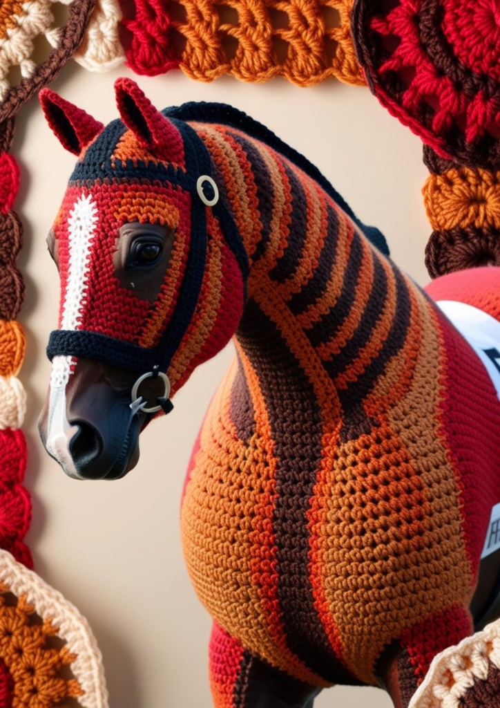 🎨 競走馬 × かぎ針編み風 🧶(手作りアートシリーズ)
