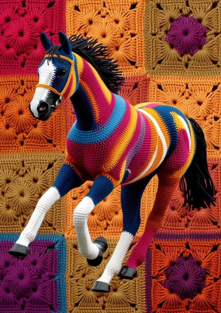 🎨 競走馬 × かぎ針編み風 🧶(手作りアートシリーズ)