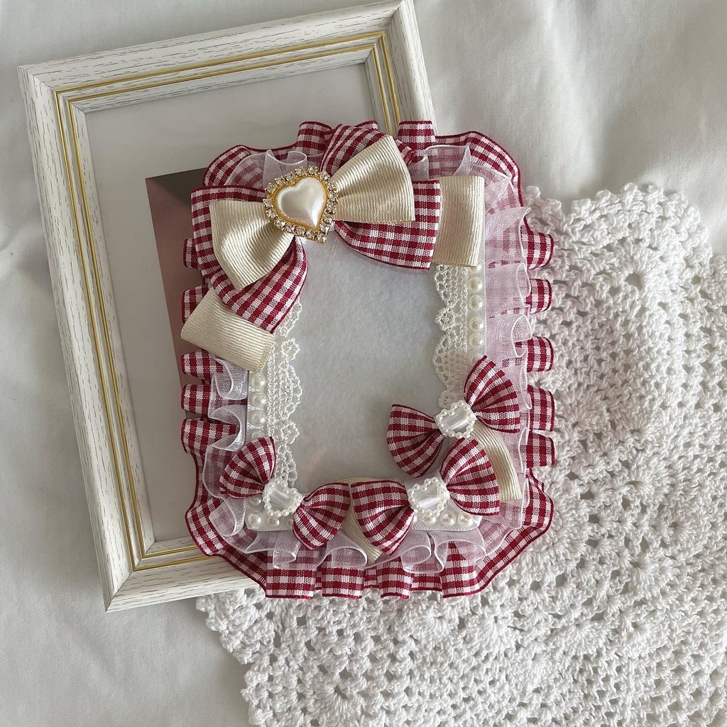 硬質ケース デコ * 赤のギンガムチェック×ホワイトパール