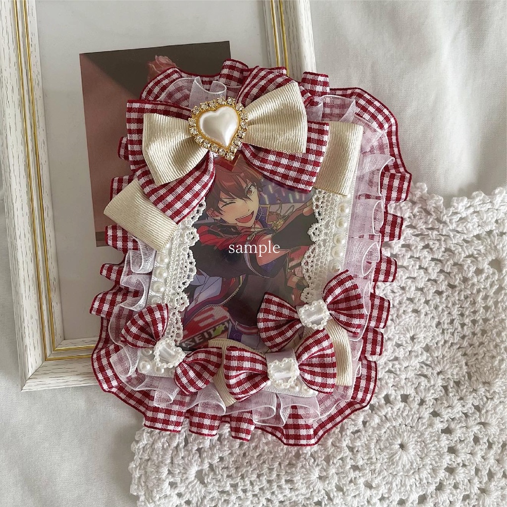 硬質ケース デコ * 赤のギンガムチェック×ホワイトパール