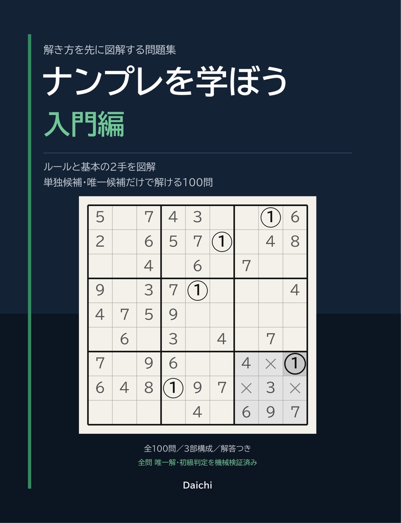 ナンプレを学ぼう（入門編）お試し版｜解き方の図解＋12問・解答つき【印刷用PDF】
