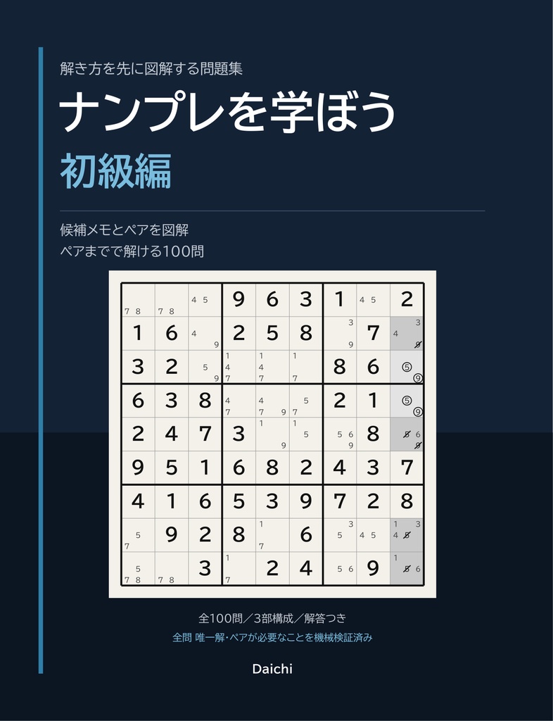 ナンプレを学ぼう 入門〜超上級|解き方を図解してから解く100問×5段階【印刷用PDF】