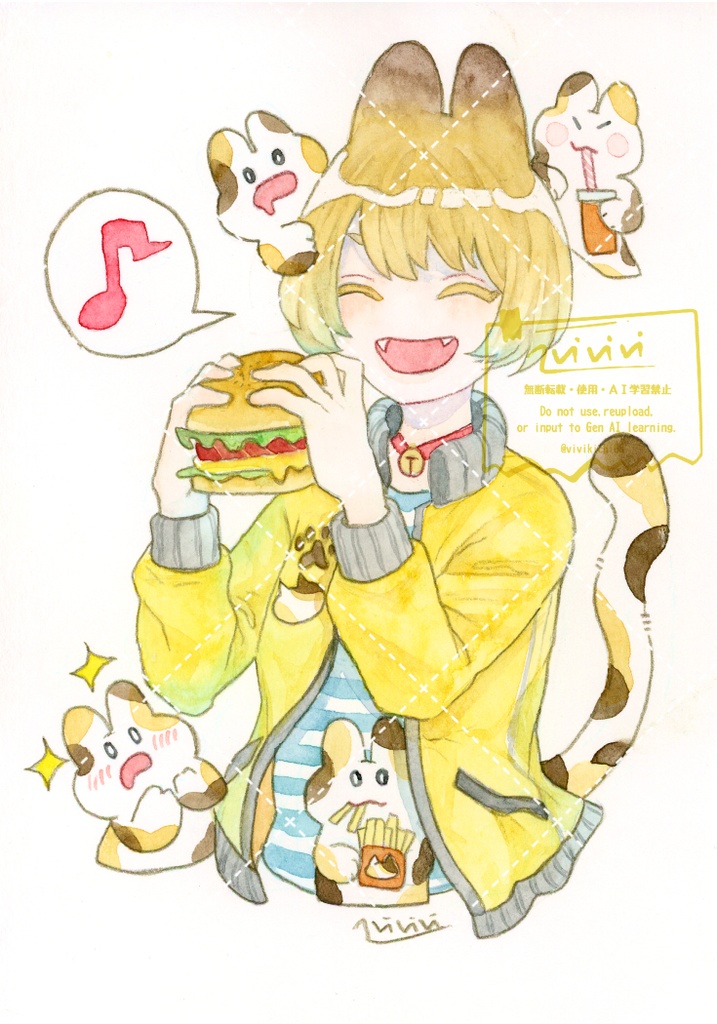 【原画】三毛猫バーガー