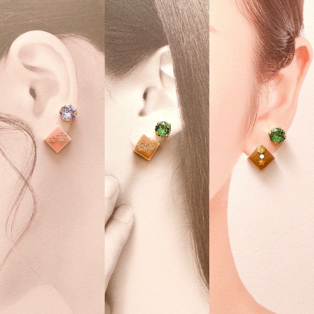 カラーリングタイルの耳飾り《NEW DIMENSION》