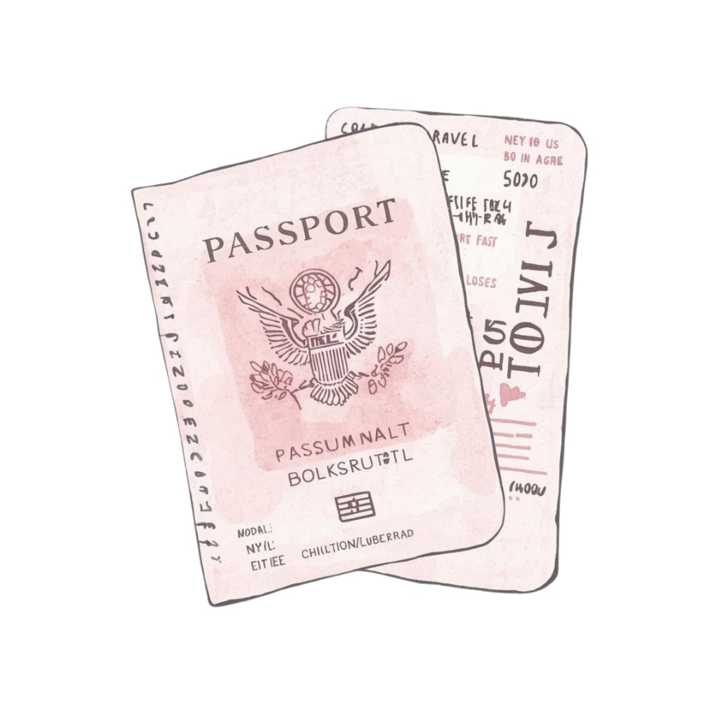 大人かわいい水彩風 旅行クリップアート10点セット(PNG)