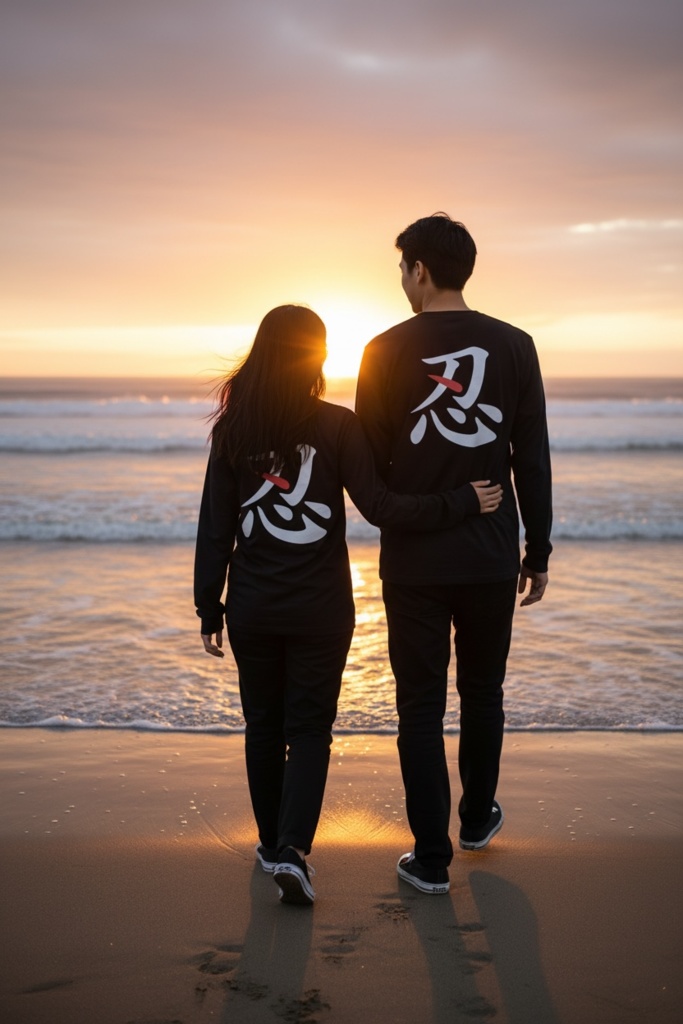 【忍 - SHINOBI】ストリート・ロングスリーブ・バックプリントTシャツ|モノトーン・テックウェア