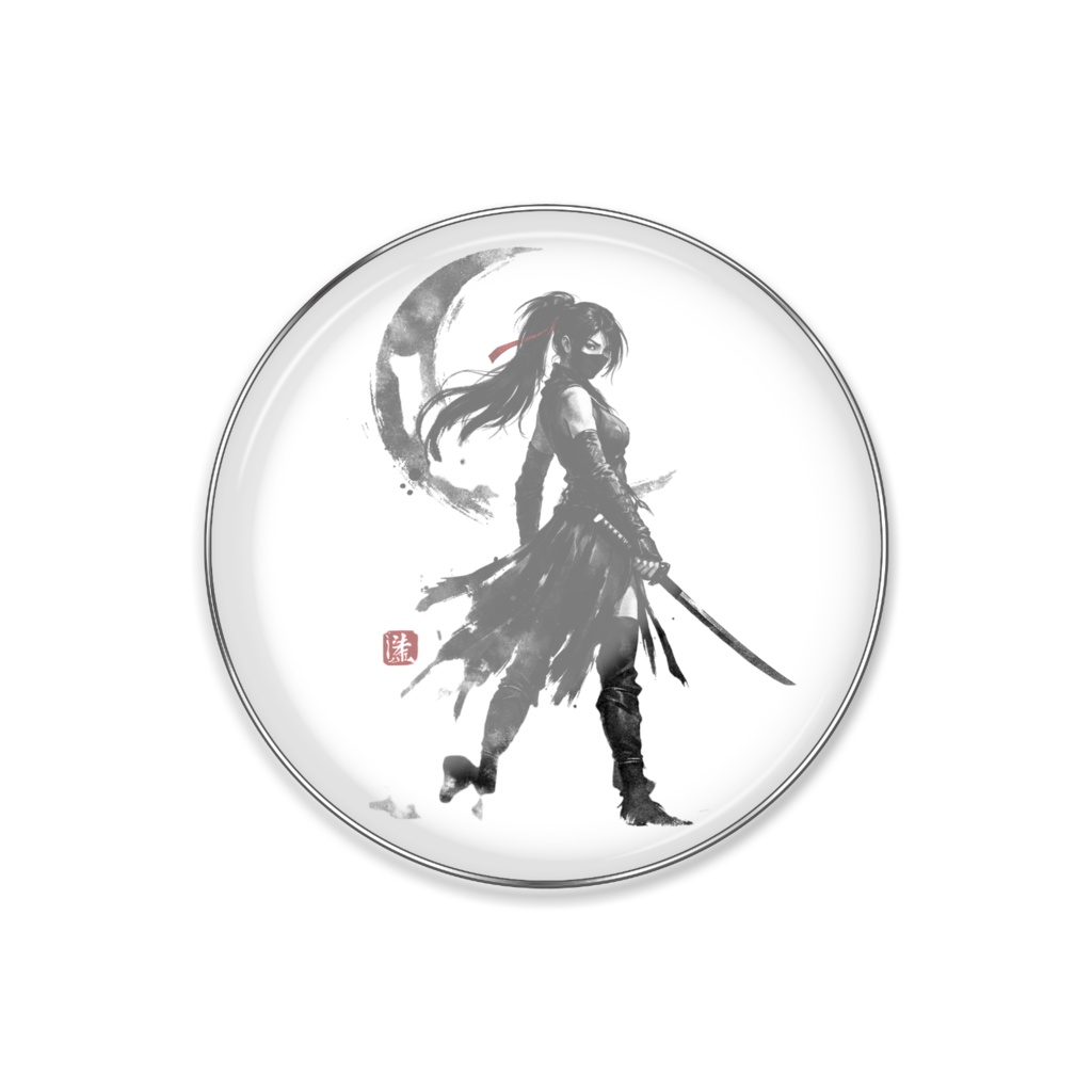 【Kunoichi】クールなくノ一 25mm 缶バッジ - 忍者・和モダンデザイン