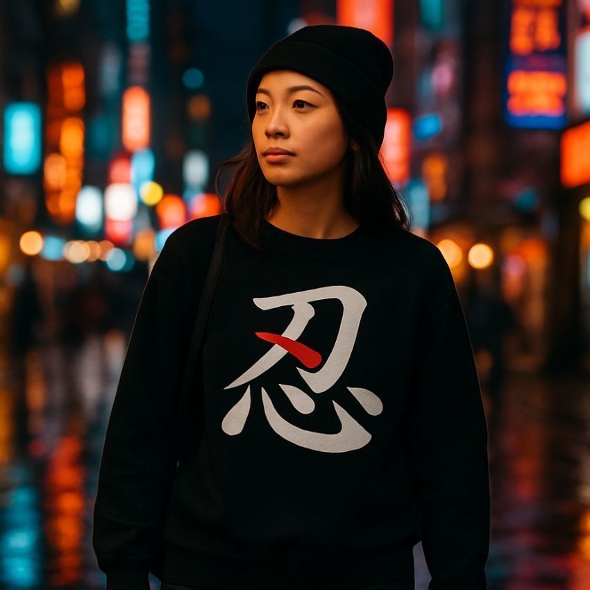 【忍 - SHINOBI】筆文字 漢字スウェット - 漆黒和モダン  "SHINOBI" Kanji Sweatshirt - Japanese Streetwear Black