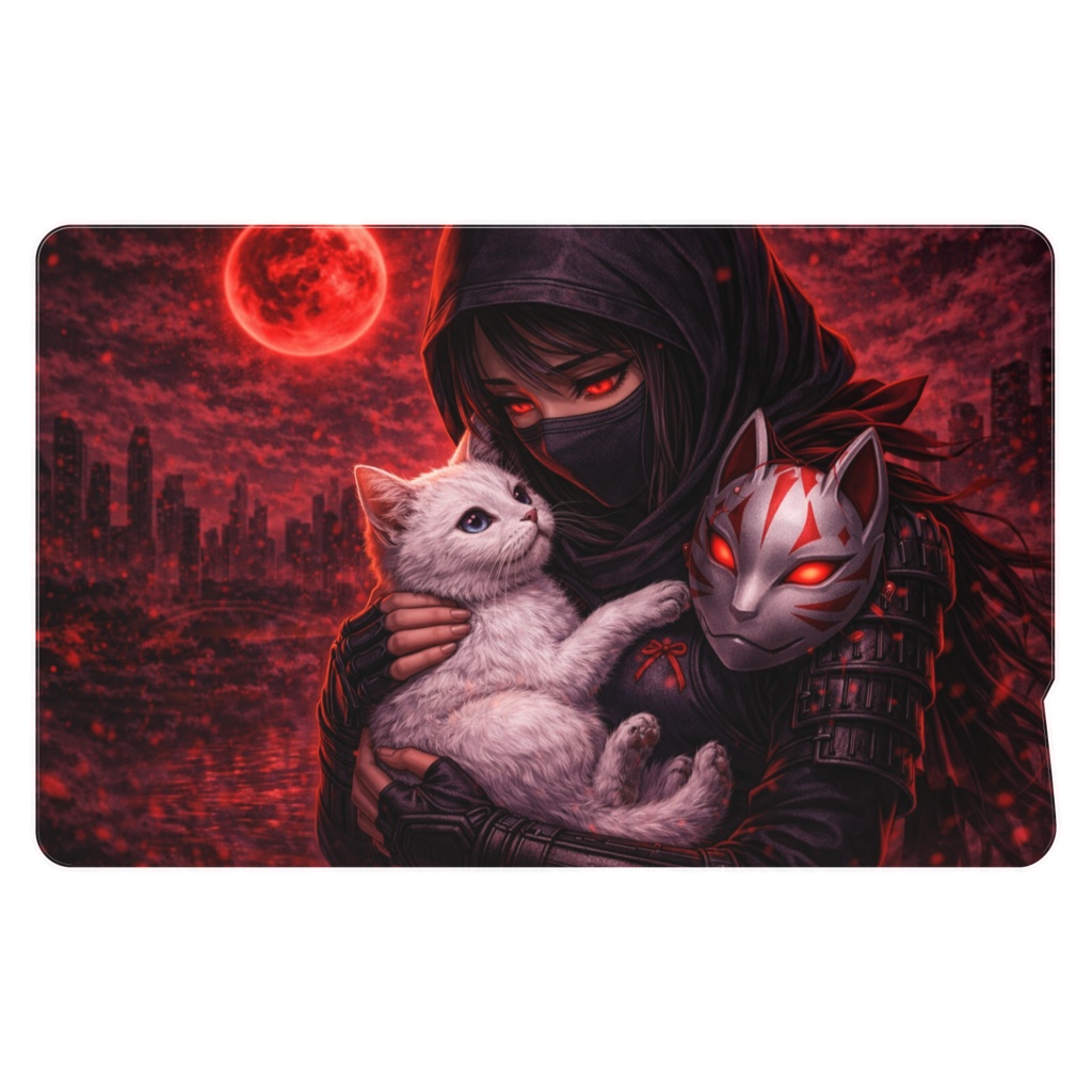 【忍と猫】ICカードステッカー 2枚セット - 通勤・通学をクールにカスタム Ninja & Cat IC Card Sticker Set - Japanese Dark Art Decal