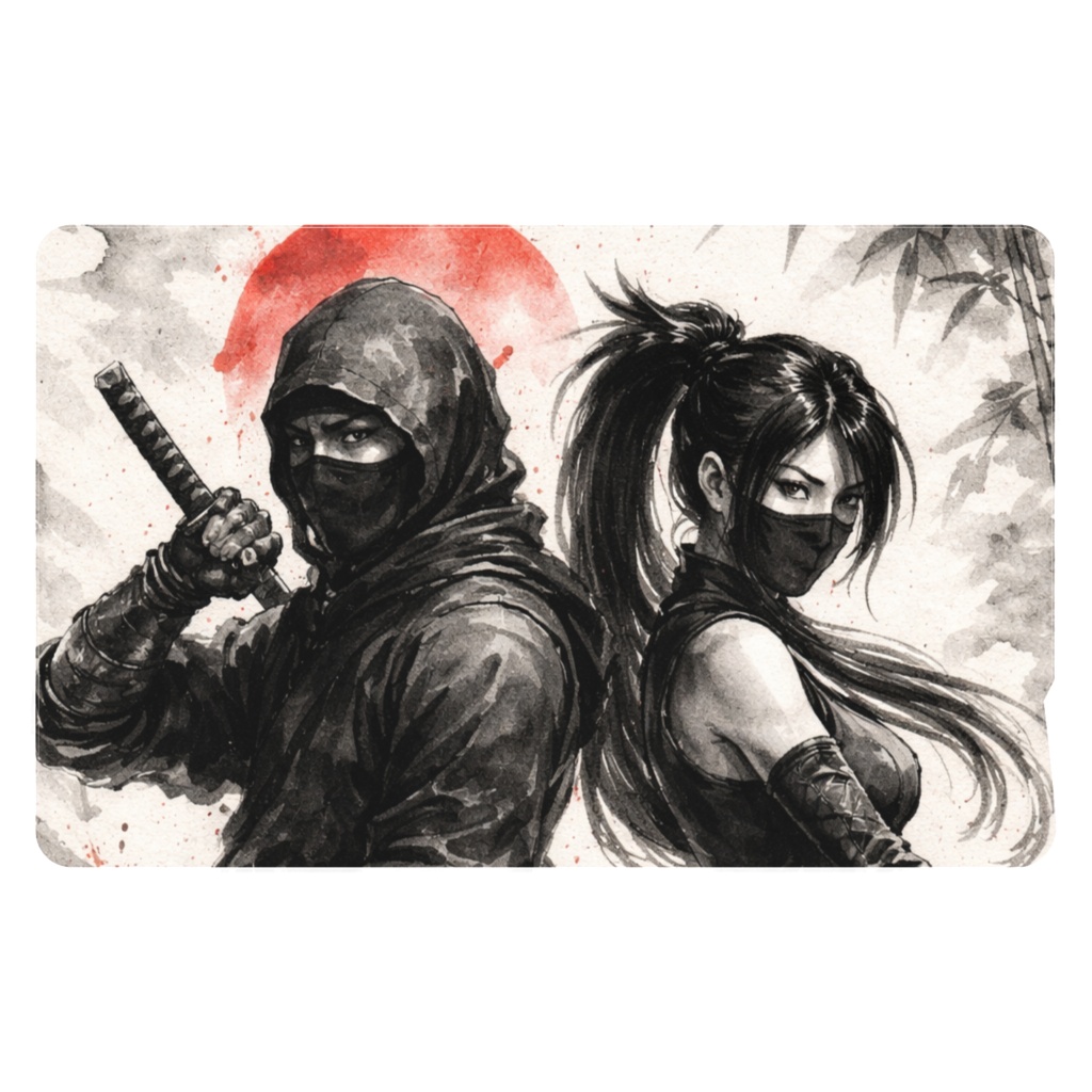 【双忍】ICカードステッカー 2枚セット - 忍者・くノ一 絆デザイン "Shinobi Duo" IC Card Sticker Set - Japanese Ninja Artwork