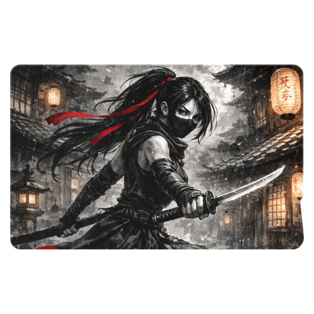 【月夜の任務】くノ一 ICカードステッカー 2枚セット - 和モダン・忍者アート "Kunoichi Night Mission" IC Card Sticker Set - Japanese Ninja Style
