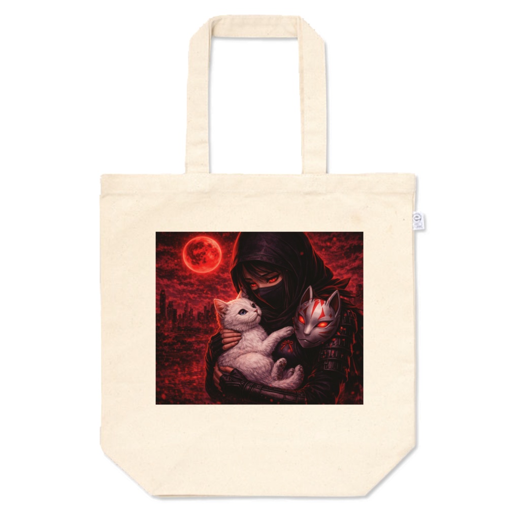 【くノ一】Kunoichi - 紅蓮のクノイチ トートバッグ（キャンバス/Mサイズ） Shinobi Ninja Canvas Tote Bag - Japanese Anime Style Graphic Streetwear - Dark Aesthetic Eco-Friendly Shopping Bag - Gift for Anime Lovers