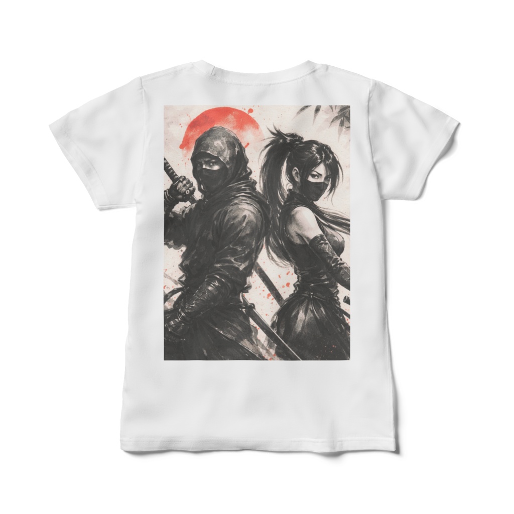 【忍】SHINOBI - 忍者とくノ一のグラフィック Tシャツ / 和モダン ストリートウェア.Shinobi Ninja Graphic T-Shirt - Japanese Anime Art Tee - Urban Streetwear Women's Shirt - Cool Ninja Warrior Design