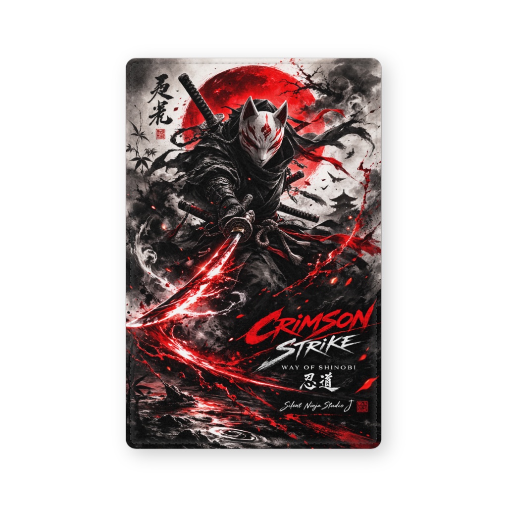 【オリジナル】紅月の侍乙女 レザー製名刺入れ [Original] Scarlet Moon Samurai Maiden - Faux Leather Card Case 2