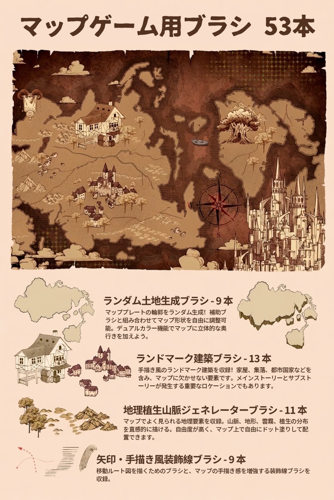 【Procreateブラシ】マップゲーム用 53本