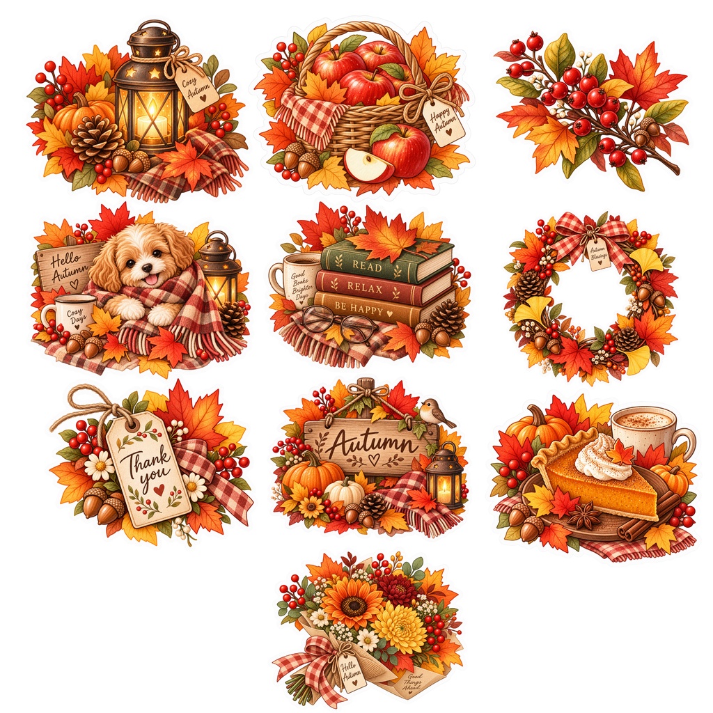 秋の水彩デジタルステッカー 20枚セット|Autumn Sticker Set|PNG素材