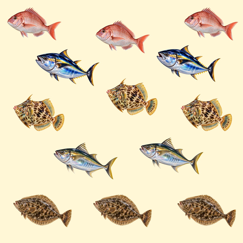 リアルな魚のデジタルペーパー 6枚セット|Fish Digital Paper|PNG素材