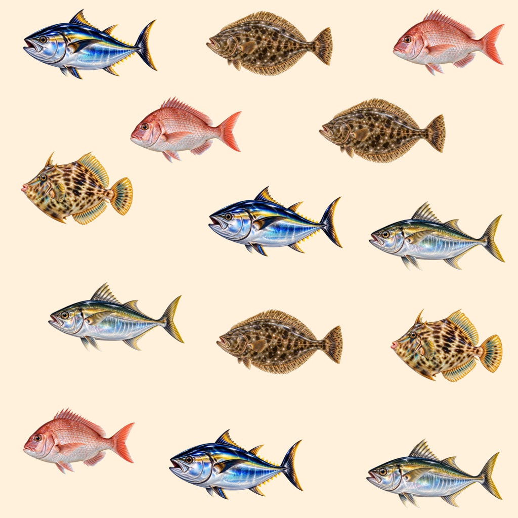 リアルな魚のデジタルペーパー 6枚セット|Fish Digital Paper|PNG素材