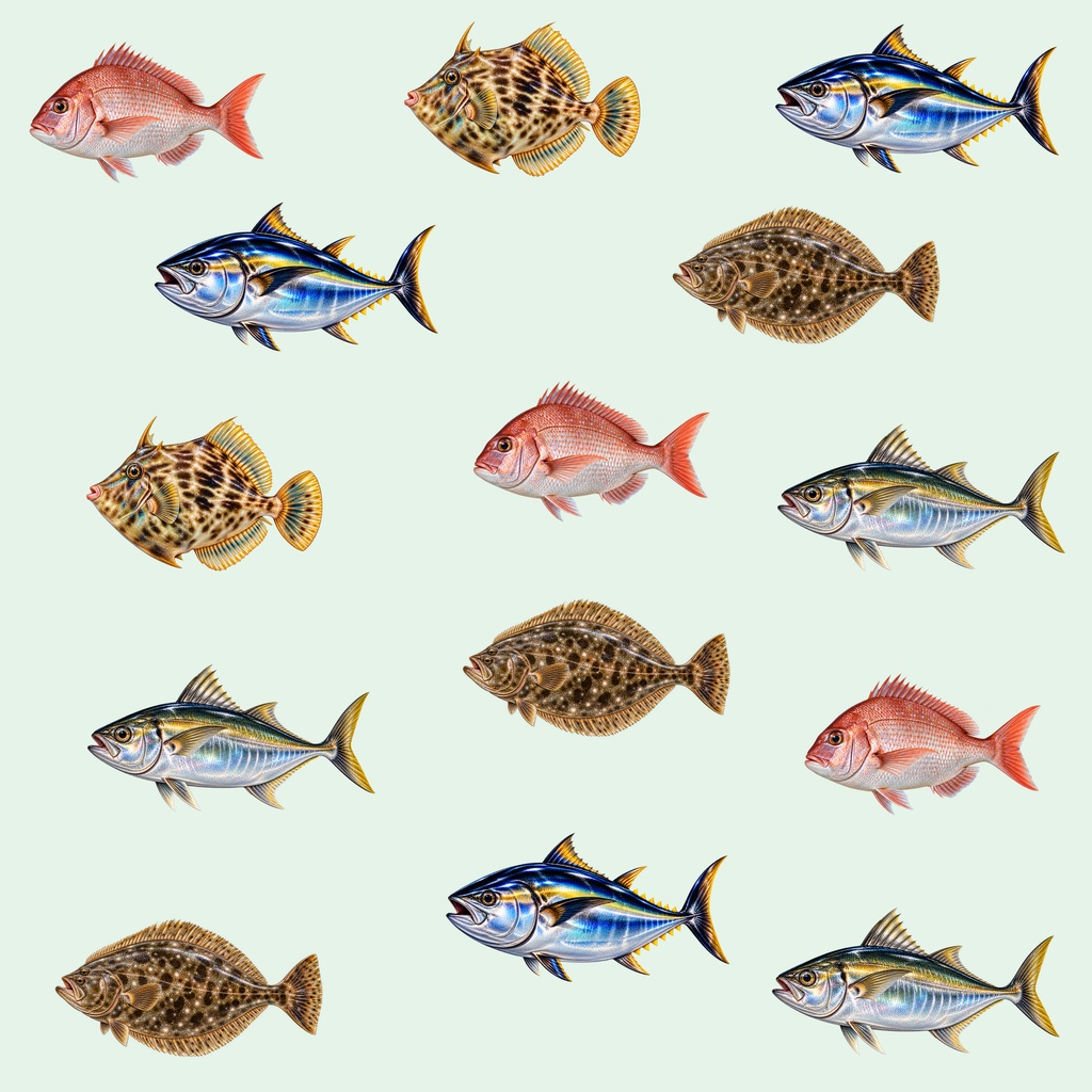 リアルな魚のデジタルペーパー 6枚セット|Fish Digital Paper|PNG素材