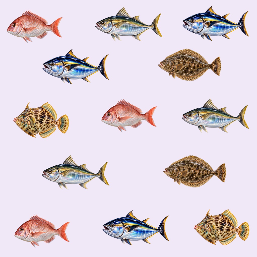 リアルな魚のデジタルペーパー 6枚セット|Fish Digital Paper|PNG素材